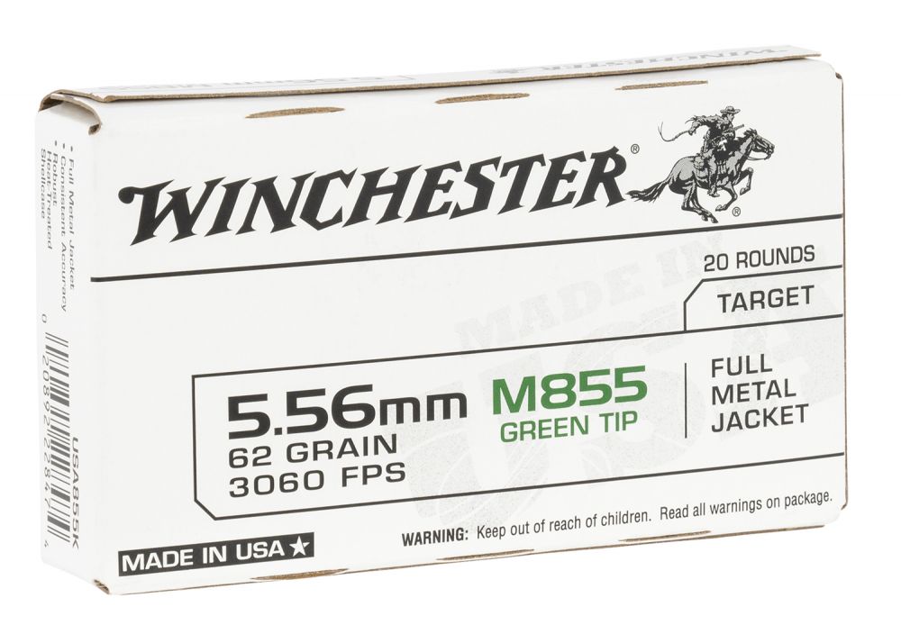 Buy Winchester WM855K USA Green Tip 5.56x45mm NATO 62 gr Full Metal Jacket 20rd box Online